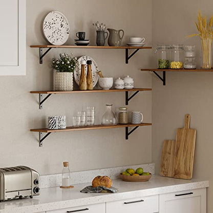 Long Wall Shelves, 47.3Inch Wooden Floating Shelves with Brackets | Large Floating Book Shelf Set of 2, Wall Mounted Storage Ledges, Easy Assembly, Max Load 33lbs, Bathroom/Bedroom Rustic Brown - color: Rustic Brown, size: 47.3 Inch