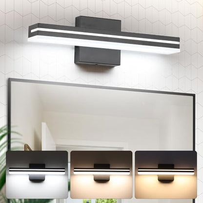 SineRise LED Modern Bathroom Vanity Light Fixtures (16-Inch, 3000K/4000K/6000K, Dimmable), Matte Black Modern Acrylic Bathroom Wall Lighting Fixtures Over Mirror - color: Matte Black, size: 16-Inch