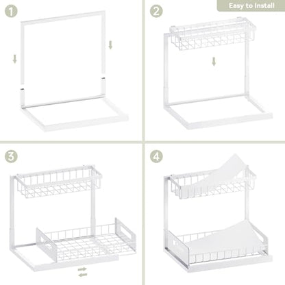 Under Sink Organizer and Storage, Slide Out Cabinet Organizer, Pull Out Sink Shelf for Kitchen Bathroom Laundry, 1 Pack White