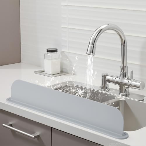 19.3 inch Kitchen Sink Splash Guard, Silicone Sink Baffle Splash Guard, Backsplash Protector for Kitchen Countertop & Bathroom Bathtub with Non-Slip Strong Suction, Gray - color: Gray