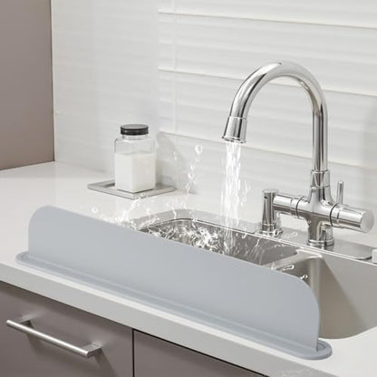 19.3 inch Kitchen Sink Splash Guard, Silicone Sink Baffle Splash Guard, Backsplash Protector for Kitchen Countertop & Bathroom Bathtub with Non-Slip Strong Suction, Gray - color: Gray