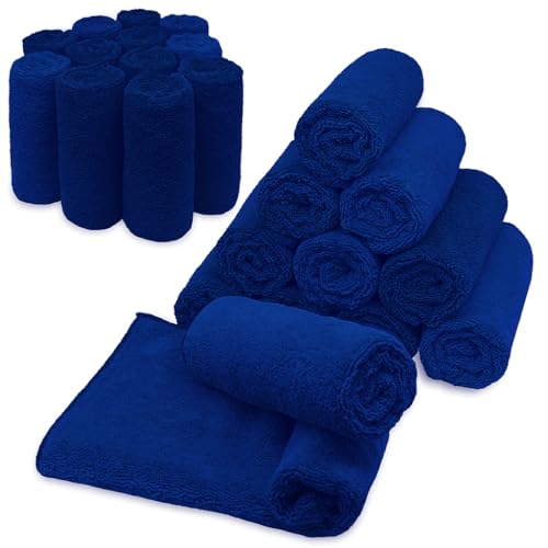 Microfiber Cleaning Towels, 24 Pack, Double Sided Ultra Soft Plush Washcloth, All Purpose Premium Microfiber Detailing Cleaning Cloths Shop Towels(16" x 16", Navy Blue) - color: Navy Blue