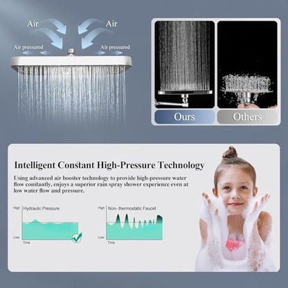 14 Inch Rain Shower Head with Handheld Spray Combo and Extention Arm, Rainfall Waterfall High Pressure Large Shower Heads, Dual Showerhead with 3-Way Diverter - Height/Angle Adjustable(Chrome) - color: Chrome, size: 14 Inch