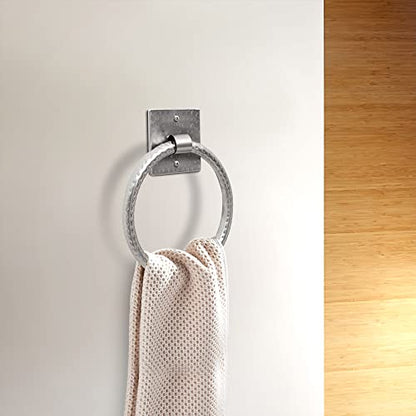 Monarch Abode Bathroom Towel Holder – 7-Inch Round Brushed Nickel Bathroom Hand Towel Holder for Bathrooms Wall, Metal Hand Hammered Towels Ring Wall Mount, Traditional Surface-Mounted Ring Hanger - color: Brushed Nickel, style: Traditional