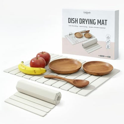 Stone Dish Drying Mat for Kitchen Counter - Fast-Absorbing Diatomite Drying Stone - Reusable Kitchen Drying Mat for Dishes, Cups & Utensils - Quick-Dry Stone Mat for Kitchen Sink and Countertop