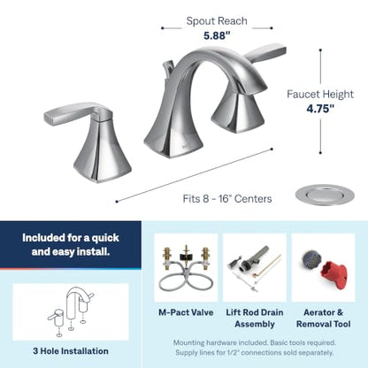 Moen Voss Chrome Two-Handle Adjustable Widespread Bathroom Faucet Trim Kit, Valve Included, TV6905 - color: Chrome