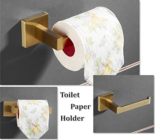 SHUNLI Gold Toilet Paper Holder + Hand Towel Holder, Brushed Gold Bathroom Accessories Hardware Set 2 Pieces, Wall Mounted Towel Ring Towel Bar, SUS304 Stainless Steel - color: Brushed Gold