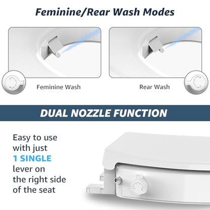 Huttdmel Raised Bidet Toilet Seat Elongated 18.5" – Soft Close, Dual Self-Cleaning Nozzles, Quick Release & Connect, Sturdy PP, Won't Loosen, Ideal for Seniors, Elderly & Limited Mobility, White - size: Raised Seat with Bidet & Premium