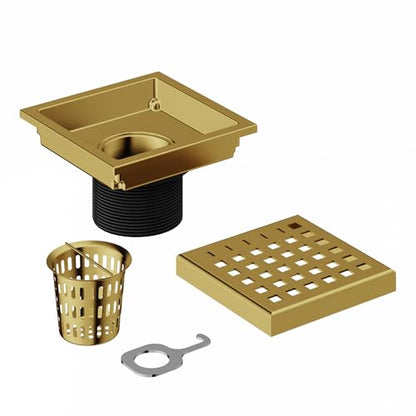 VIGO Elan 4.38 in. W x 4.38 in. L Square Shower Drain in Matte Brushed Gold - VG07004MG - color: Matte Brushed Gold, size: 4 in.