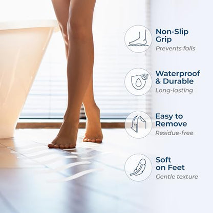 Anti-Slip Shower Stickers - Help Reduce Slipping in Bathtub & Shower, Clear Non-Slip Bath Strips, Strong Adhesive Bathtub Appliques Suitable for Homes with Kids, Adults & Seniors - 24 Pcs - Homergy - color: Aura Clear