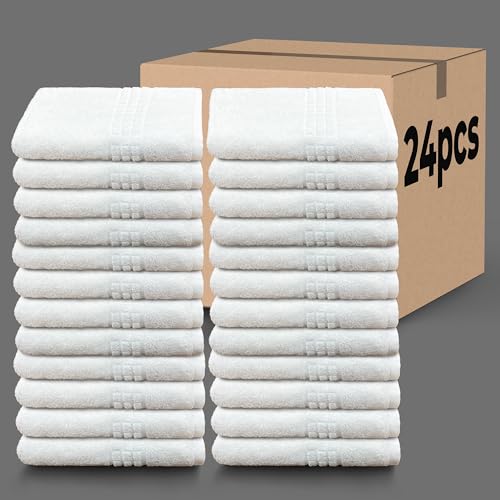 Double Terry Bath Towel Set 28" x 55" - Combed Cotton - Durable Hotel Quality - Soft and Absorbent (Box with 24 Towels, White) - size: Box with 24 Towels