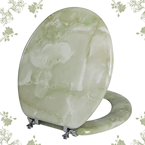 Round Toilet Seat Natural Wood Toilet Seat with Zinc Alloy Hinges, Easy to Install also Easy to Clean, Anti-pinch Marble Toilet Seat by Angol Shiold (Round, Green Marble) - color: Green Marble, size: Round-16.5“