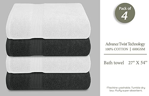 Luxury Bath Towels Set of 4 (27” x 54”) | Towels for Bathroom | Super Soft | Highly Absorbent Towels for Home, Spa, Gym (Grey-White) - color: Grey/White