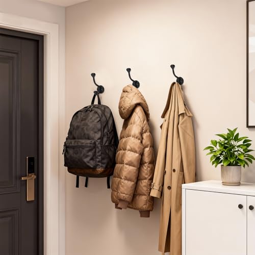 8 Pack wall Hooks for Hanging, Heavy Duty Coat Hook wall Mount, Easy to Install Metal Closet Hooks, Apply to Bathrooms, Bedrooms, Living Rooms, Entrances (Black)