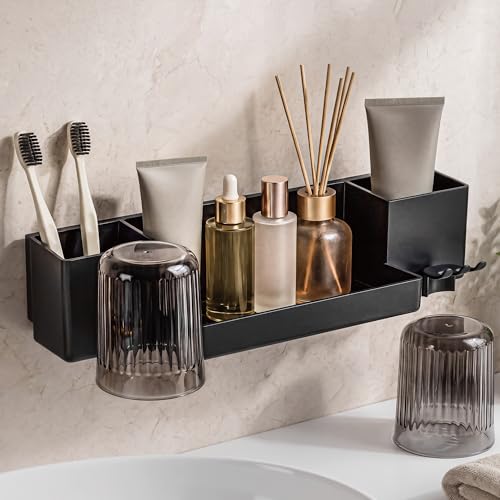 Tooth Brush Holder for Bathroom,Toothbrush Holders Wall Mounted,No Drilling Waterproof Electric Toothbrush Storage Rack, Toothbrush Organizer,Black - color: Black