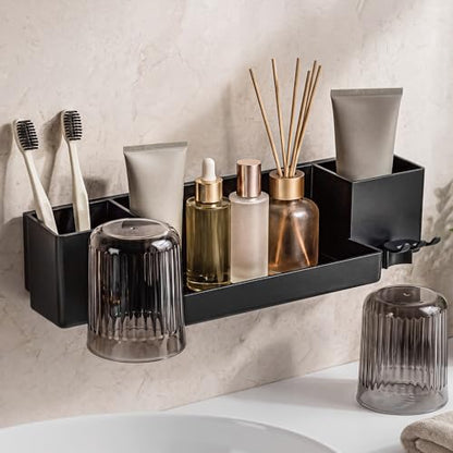 Tooth Brush Holder for Bathroom,Toothbrush Holders Wall Mounted,No Drilling Waterproof Electric Toothbrush Storage Rack, Toothbrush Organizer,Black - color: Black