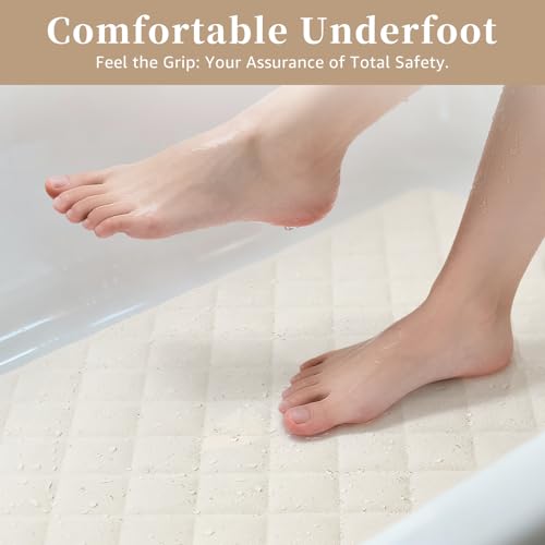 Yolife Bathtub Shower Mat Non Slip, Natural Rubber Bath Tub Floor Liner Mats with Strong Suction Cups for Inside Shower Bathroom, Machine Washable, Soft on Feet, 27.5 x 17 Inch, Beige - color: Beige