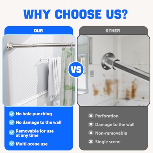 Nickel No-Drill Shower Rod - 32-80 Inches, Anti-Slip Tension Curtain Rod - color: nickel, size: 32-80 inches