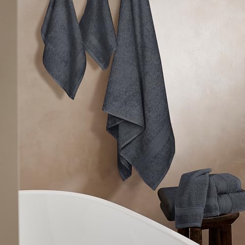 BOUTIQUO 6 Pack Cotton Towel Set, Contains 2 Bath Towels 27x54 inch, 2 Hand Towels 16x24 inch & 2 Wash Coths 12x12 inch, Ideal Everyday use, Ultra Soft Compact & Lightweight - Charcoal Grey - color: Charcoal Grey, size: 6 Piece Towel Set