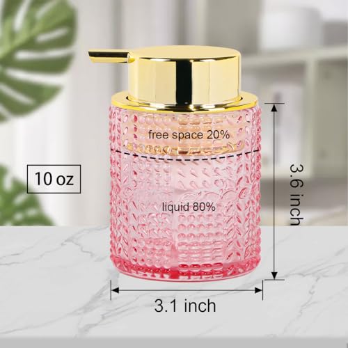 Glass Foaming Soap Dispenser,10oz Refillable Bathroom Foam Hand Soap Dispenser for Bathroom Countertop Kitchen (1, Pink) - color: Pink