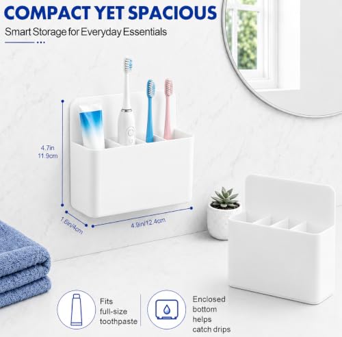 AgePlace 2 Pack Magnetic Toothbrush Holder for Cruise Ship Cabins,Wall Mounted Toothbrush Organizer with 3 Removable Dividers, Travel Must Haves, Cruise Essentials 2026 for Alaska & Caribbean Cruises - color: White
