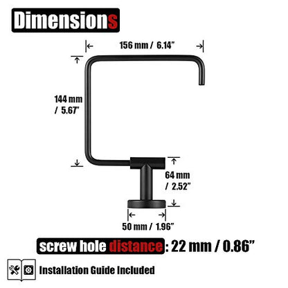JQK Black Towel Ring, Stainless Steel Square Ring Towel Holder for Bathroom, 6 Inch Matte Black Wall Mount, TR140-PB - color: Black