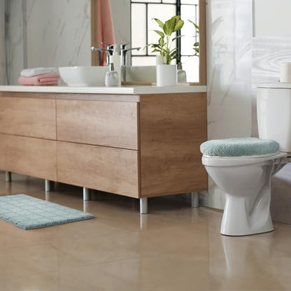 TOWN & COUNTRY EVERYDAY Ultra Plush Solid Tufted Toilet Lid Cover, Soft and Absorbent, Non-Slip Cover, Machine Washable, Aqua Blue, 18"x19" - color: Aqua Blue