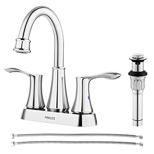 PARLOS Chrome Bathroom Sink Faucet 4 Inch Centerset for Vanity | Swivel Spout, 2 Handle Lead-Free Deck Mount Bathroom Faucet with Pop Up Drain Supply Lines, for 2 or 3 Hole Lavatory Sink - color: Chrome