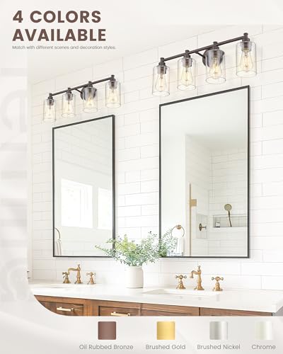 FEMILA Bathroom Vanity Light Fixture, 4-Light Farmhouse Wall Vanity Lights, Oil Rubbed Bronze Finish with Clear Glass Shade, 4FYC56B-4W ORB - color: Oil-Rubbed Bronze, size: 24.8"