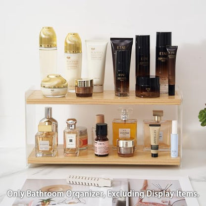 SARUFO Bathroom Counter Organizer, 2 Tier Vanity Shelf for Makeup, Skincare, Perfume, Cologne and Cosmetics - Countertop Storage for Sink, Vanity, Dresser, Cabinet, Rack and Tray