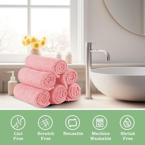 Washcloths 10 Pack Face Towels (12" x 12"), Highly Soft Wash Cloths | Hand Towels, Fast Drying Multi-Purpose Microfiber Cleansing Cloths for Bathroom, Hotel, Spa, and Salon Pink - color: Pink, size: 10Pack