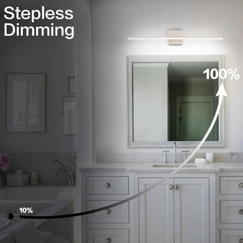 30 Inch Modern Vanity Light for Bathroom Brushed Nickel Over Cabinet Arm Extra Wide LED Bar 5CCT Selectable CRI85+ ETL - color: Brushed Nickel- 5CCT& Dimmable, size: 30-inch