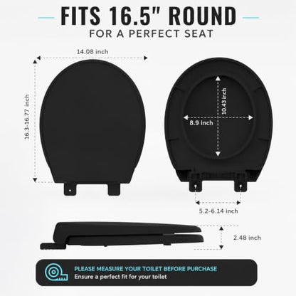Black Round Toilet Seat 16.5 Inch, Soft Close Toilet Seat, Quiet No Slam Toilet Lid, Easy Install & Quick Release, Durable PP Plastic, Easy Clean, Fits Most Standard Round Toilets, Black - color: Black, size: without toddler seat 1 Pack