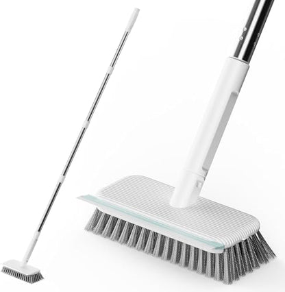 AIR U+ Concrete Scrub Brush, Long Handle, 7-Row Wire Bristles, Squeegee | Removes moss, algae and tough buildup from patios, driveways, pavers and garage floors, focused control for edges and steps