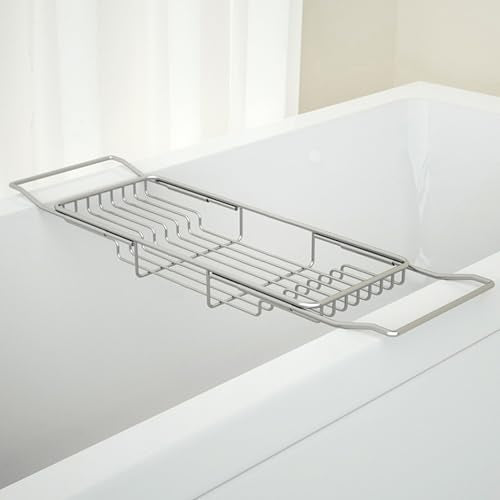 Stainless Steel Bathtub Caddy Tray, Expandable Bath Tub Table, Adjustable Bathroom Tray, Bath Organizer Tub Shelf,Silver,26.8~35.4in - color: Silver