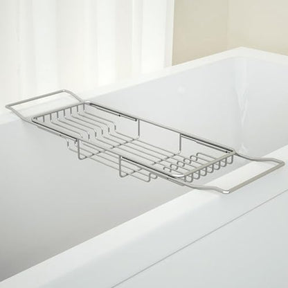 Stainless Steel Bathtub Caddy Tray, Expandable Bath Tub Table, Adjustable Bathroom Tray, Bath Organizer Tub Shelf,Silver,26.8~35.4in - color: Silver