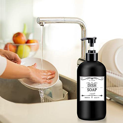 Black Soap Dispenser with Rust Proof Pump, Waterproof Labels (2 Pack,16 Oz), Plastic Hand Soap Dish Soap Dispenser for Kitchen, Premium Thick Soap Pump Bottles - color: Black