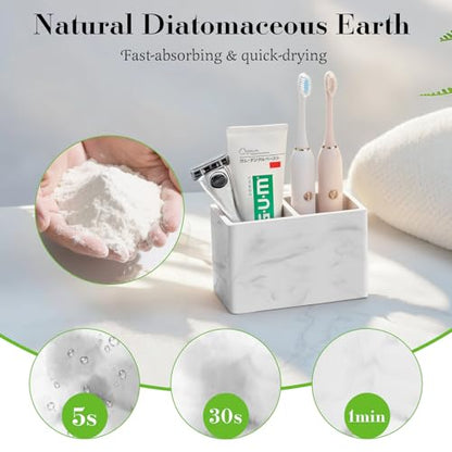 Luxspire Diatomite Toothbrush Holder, 2 Slots, Marble White | Fast Drying, Diatomaceous Earth, Electric Tooth Brush and Toothpaste Organizer, For Bathroom Kitchen Vanity Countertop - color: Marble White, style: 2 Slots