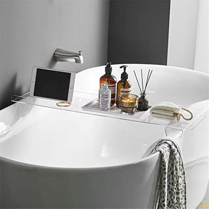 WANLIAN Luxury Bathtub Caddy Tray for Bathroom and Shower Storage - Clear Handles - color: Clear Handles