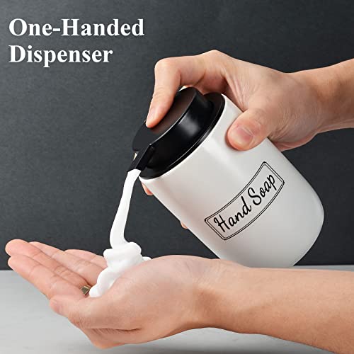 BosilunLife Foaming Soap Dispenser Set - White Ceramic Foam Hand Dispenser | 12oz Soap Dispenser Set with Rust Proof Pump, 4Pcs Clear Stickers for Kitchen, Bathroom - 2 Pack - color: White-foam Pump