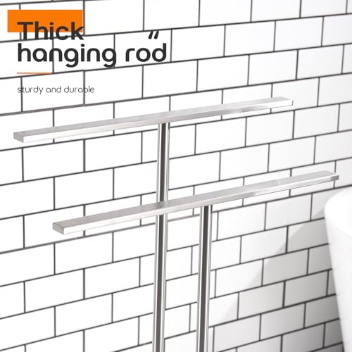 Free Standing Towel Rack Brushed Nickel 2-Tier Towel Holder for Bathroom Floor Stand with Heavy Marble Base Thicken Steady Design Stainless Steel AN7005BR - color: Brushed Nickel