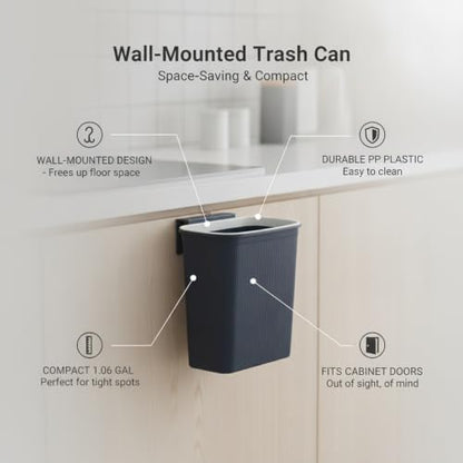 Wall-Mounted Trash Can, Compact 1.06 Gallon Waste Bin for Kitchen Cabinet or Bathroom, Space-Saving PP Plastic Disposal Unit (1 PC) - color: Blue