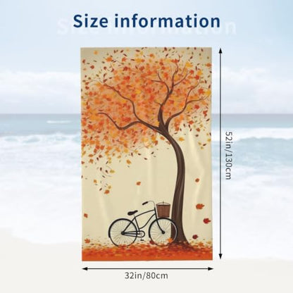 Tree Autumn Falling and Bicycle Bath Towel Super Absorbent Beach Towels Microfiber Bathroom Towel 32 x 52 Inch - color: Tree Autumn Falling and Bicycle