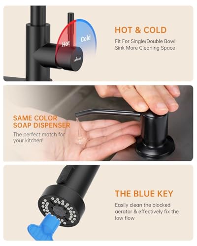 APPASO Black Kitchen Faucet with Soap Dispenser & Pull Down Sprayer | NSF/ANSI/CAN 372 & Lead-free, SUS304 Stainless Steel 3 Modes Faucet for Farmhouse, Bar & RV - color: Black Matte