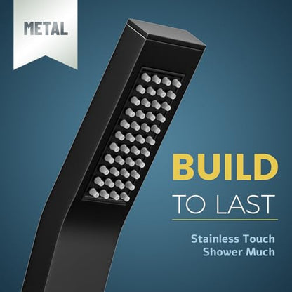 10 Inch Metal Rain Shower Heads with Handheld Spray Combo, Dual Shower Head with Adjustable Slide Bar and Stainless Steel Hose, Height Adjustable, Matte Black - color: Matte Black