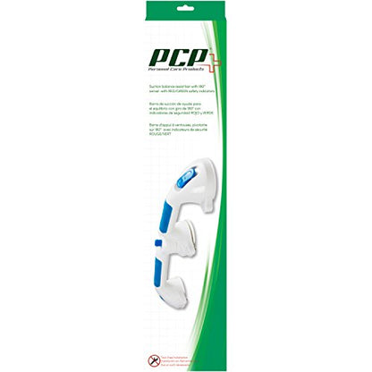 PCP Multi-Positional 180° Suction Grip Bathtub & Shower Handle with Color Lock Indicators, White, Blue/White - size: Multi-Positional Style