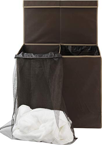 Simple Houseware Double Laundry Hamper with Lid & Removable Bags, Brown | Heavy Duty 600D Polyester, Water-Resistant Surface - color: Brown