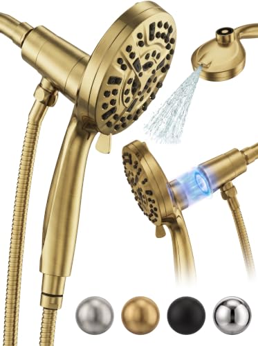 High Pressure Handheld Shower Head Brushed Gold- Anti-clog Nozzles, Built-in Power Wash to Clean Tub, Wall & Overhead Brackets,Magnetitc Rainfall Showerhead with handheld - color: Brushed Gold