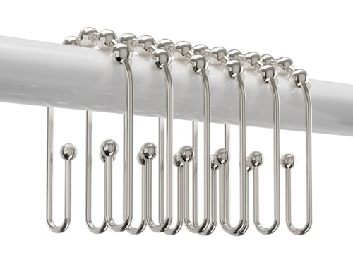 Resze U Shaped Shower Curtain Hooks Rings,12 Pcs Durable Rust Resistant Metal Shower Hooks, Double Glide Smoothly Anti-Drop Shower Rings for Shower Curtain Rod,Chrome - color: Chrome