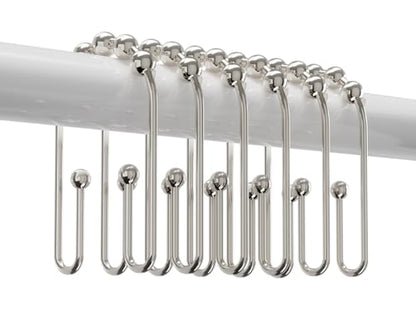 Resze U Shaped Shower Curtain Hooks Rings,12 Pcs Durable Rust Resistant Metal Shower Hooks, Double Glide Smoothly Anti-Drop Shower Rings for Shower Curtain Rod,Chrome - color: Chrome
